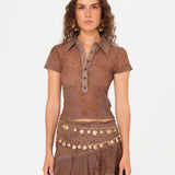 ASNE - Short-sleeve button-detailed printed top
