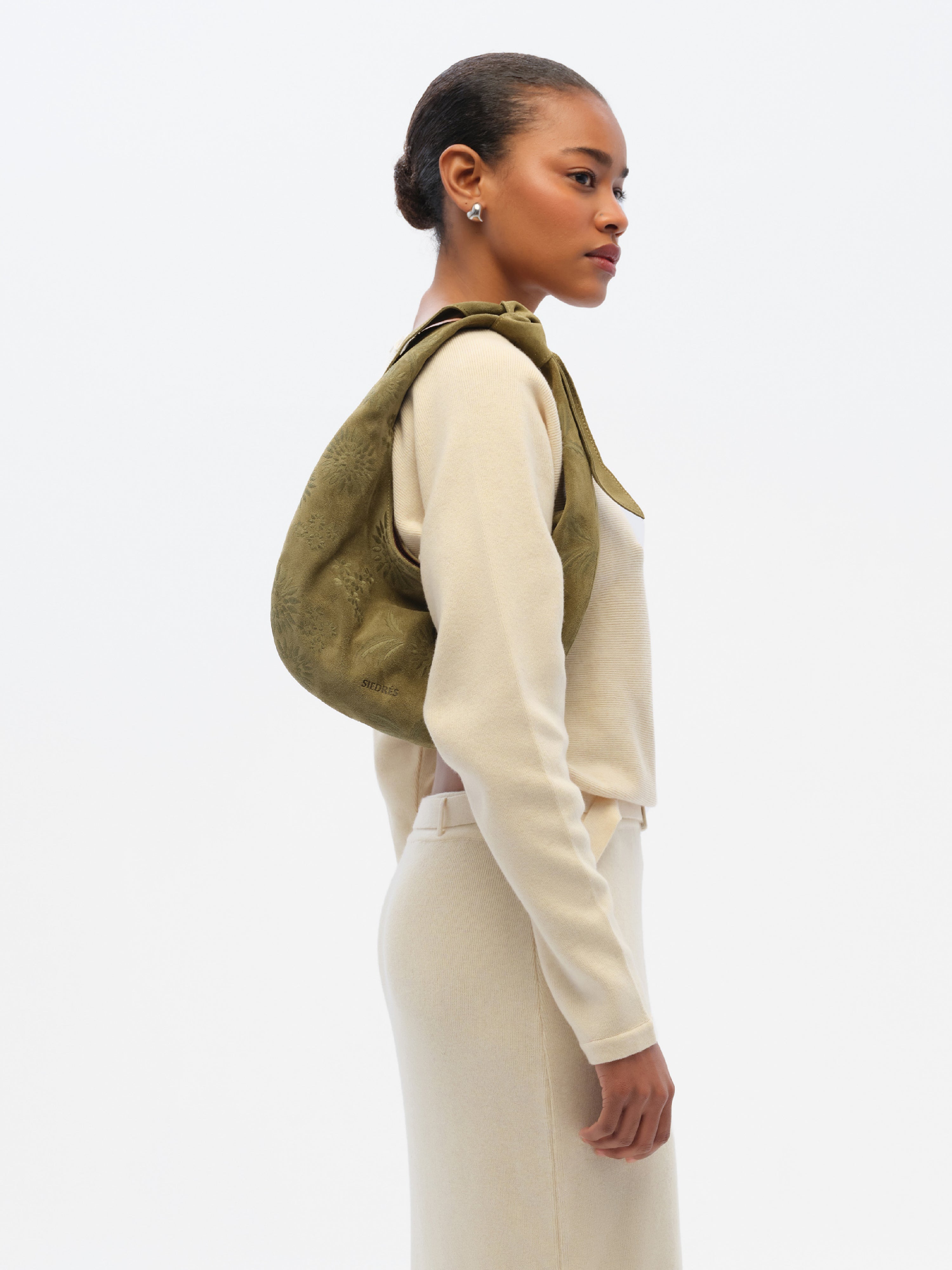 MONA - Embroidered suede shoulder bag