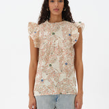 ALENAS - Nazar printed ruffled sleeve linen top