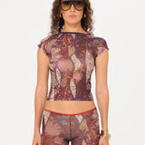 DORA - Contrast-stitched printed semi-sheer t-shirt