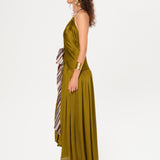 LIESSA - Deep V-neck midi dress with printed tie