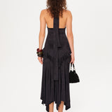 LUNN - Halterneck ruffled midi dress with front slit