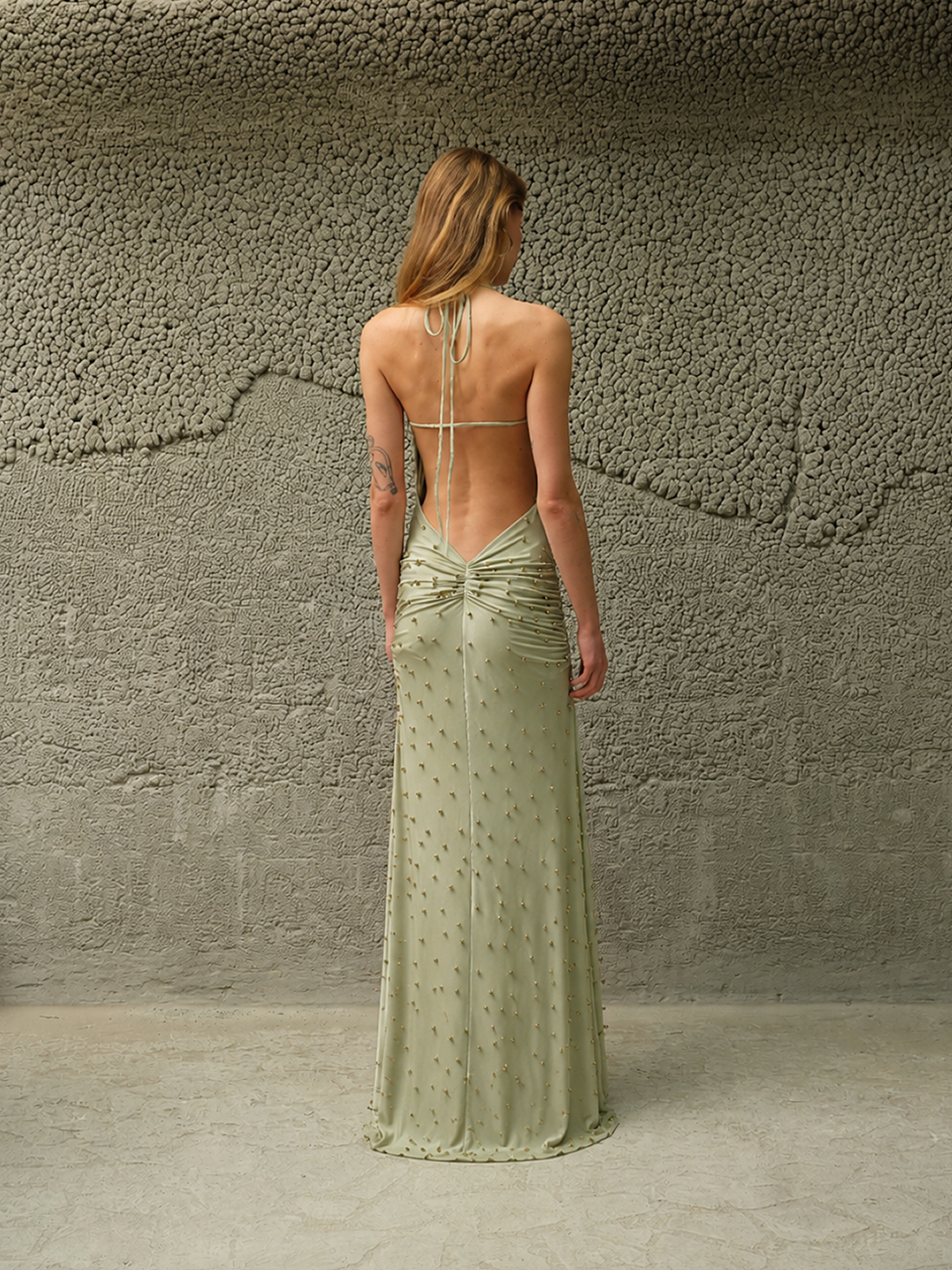 NENSI - Gold studded jersey slip maxi dress