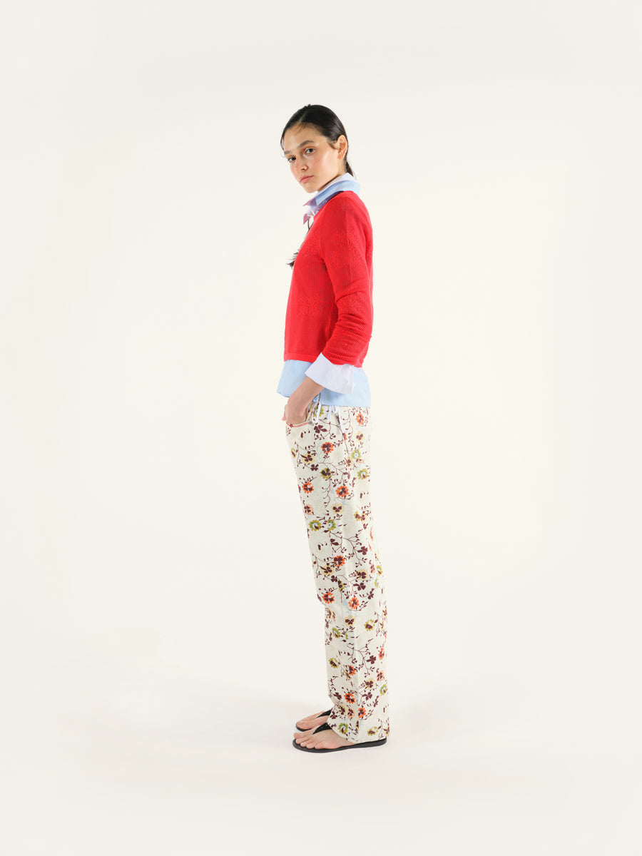 FLAU - Floral printed low-rise jeans with contrast stitching