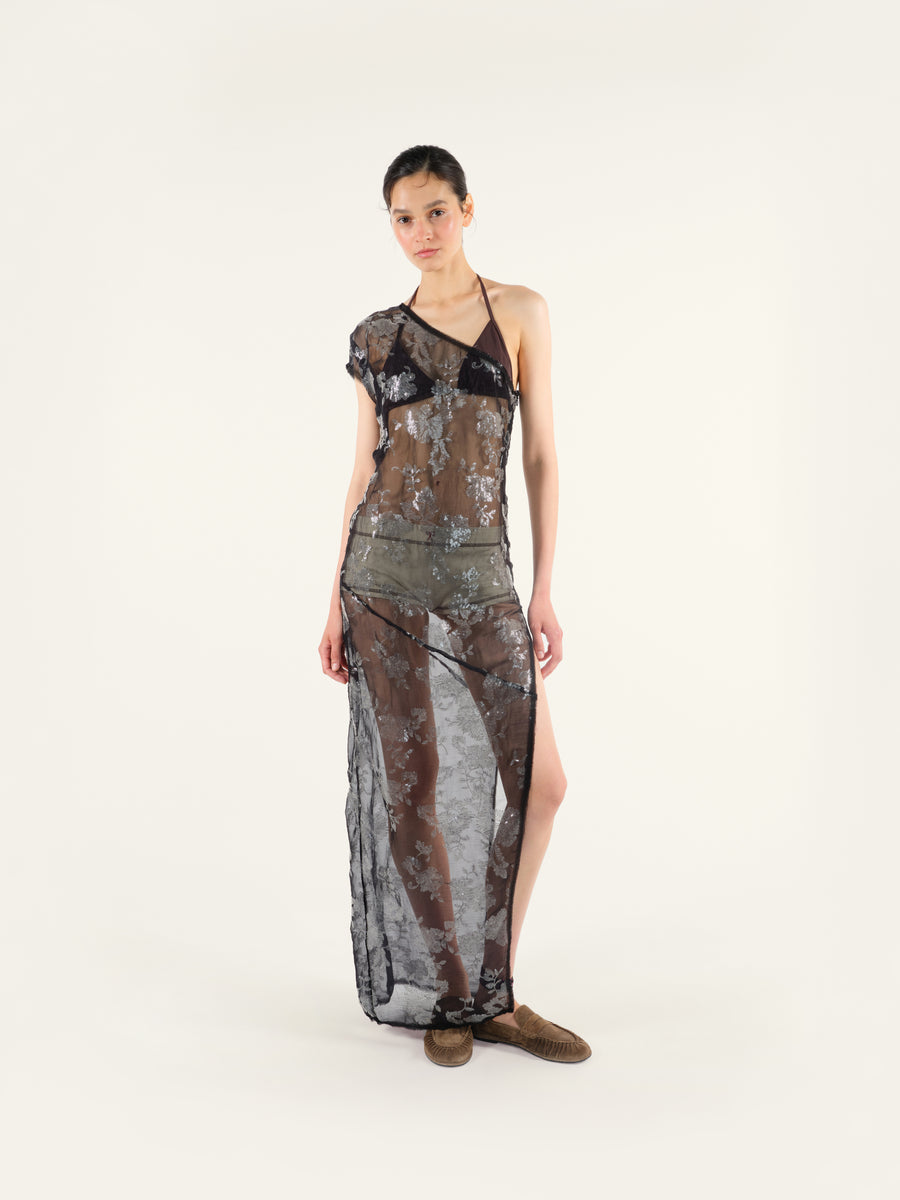 DIA - Sequin detailed sheer one shoulder maxi dress