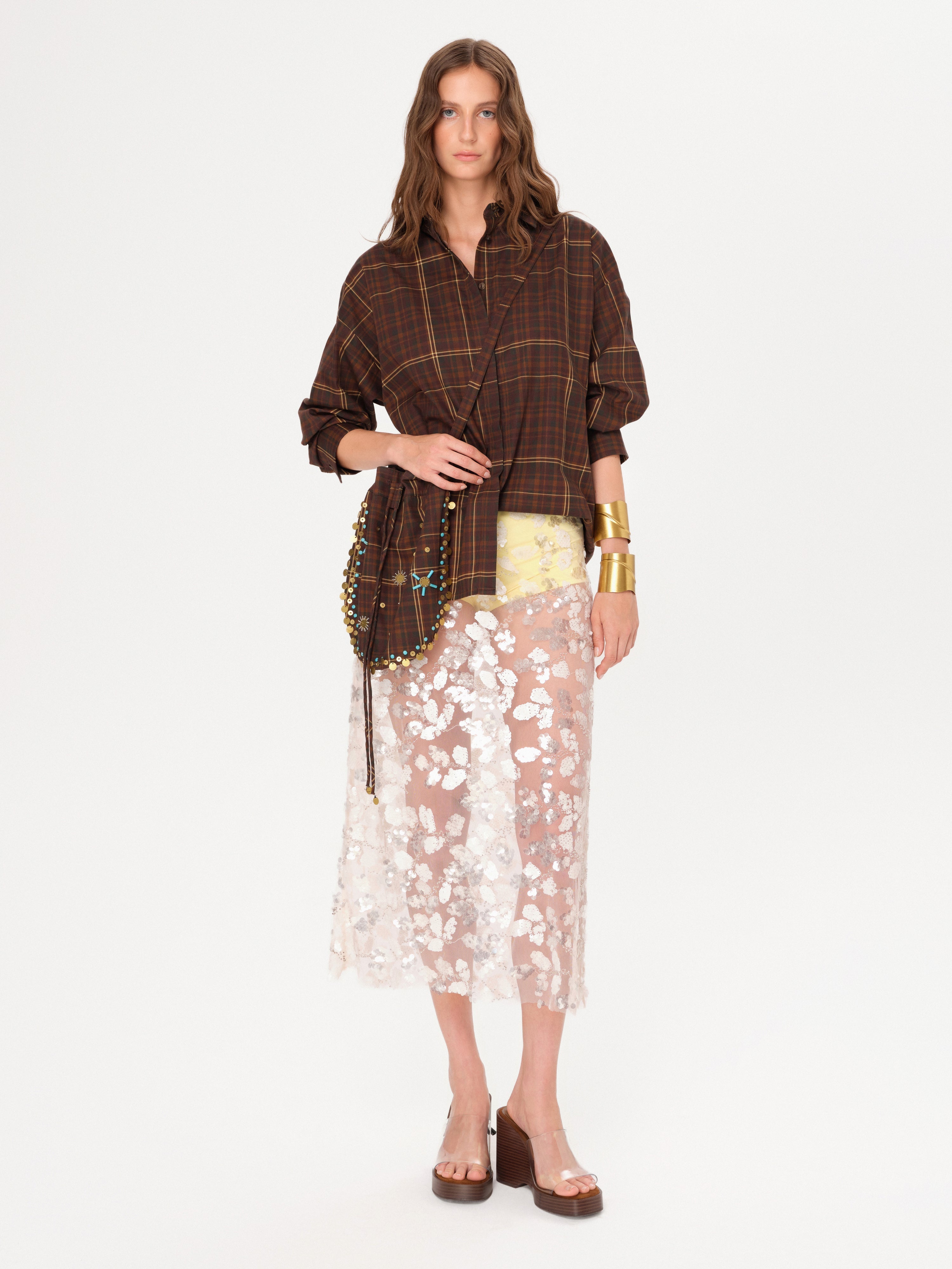 WELLS - Sequin-embellished sheer midi skirt with mini shorts