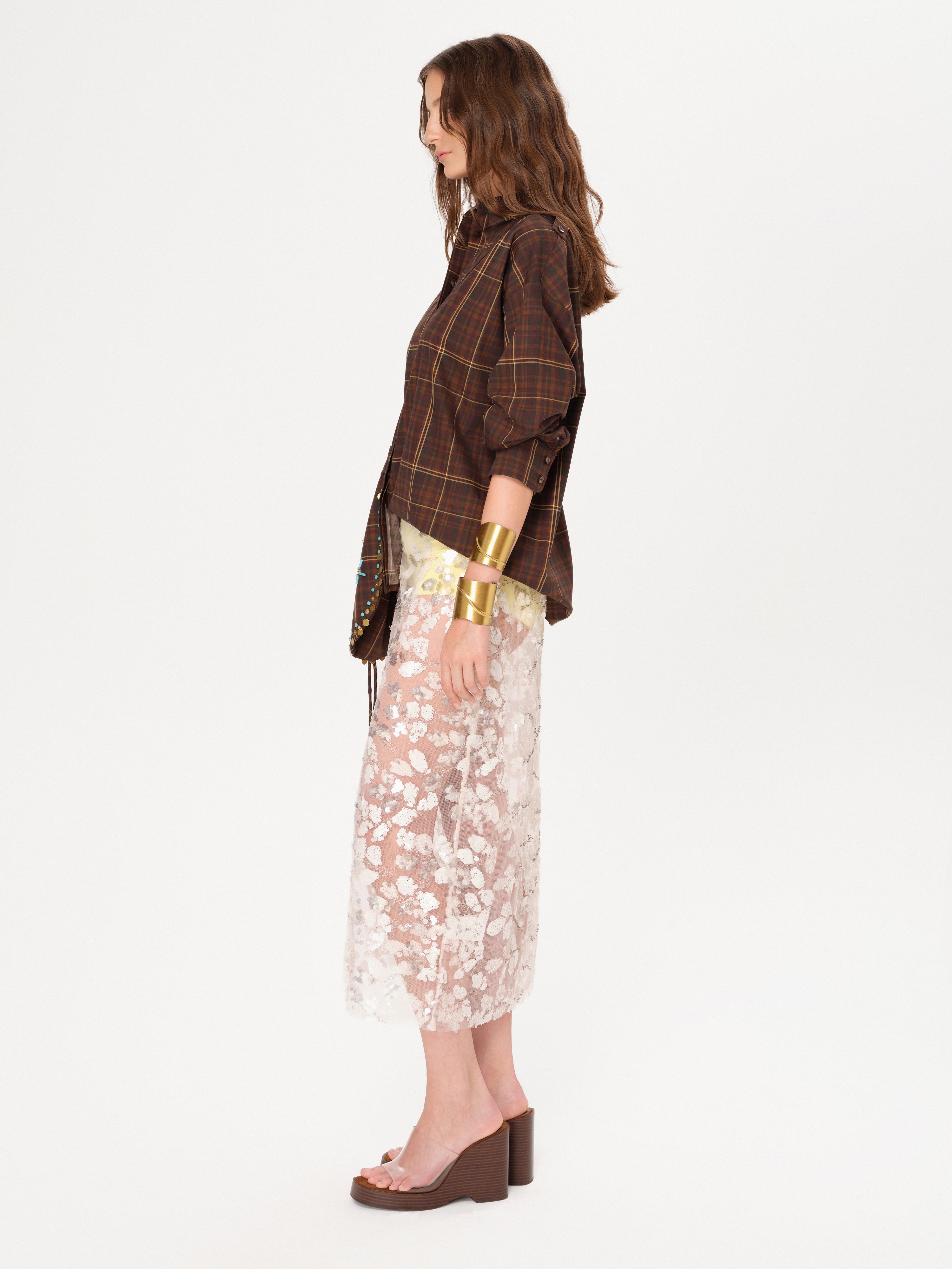WELLS - Sequin-embellished sheer midi skirt with mini shorts