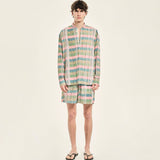 LENNY - Mandarin collar half placket long sleeve shirt