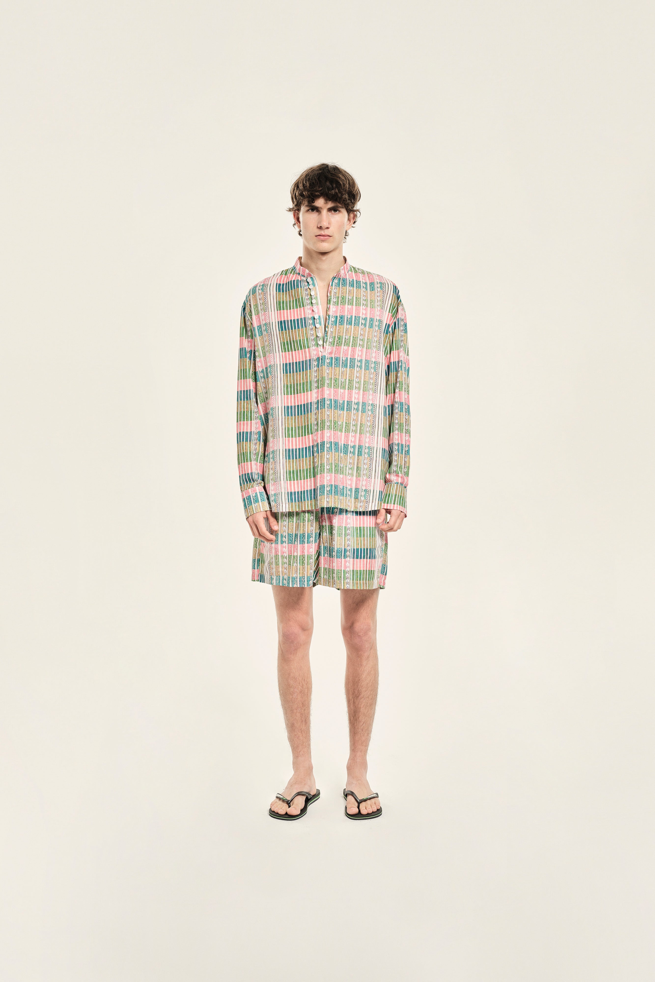 LENNY - Mandarin collar half placket long sleeve shirt