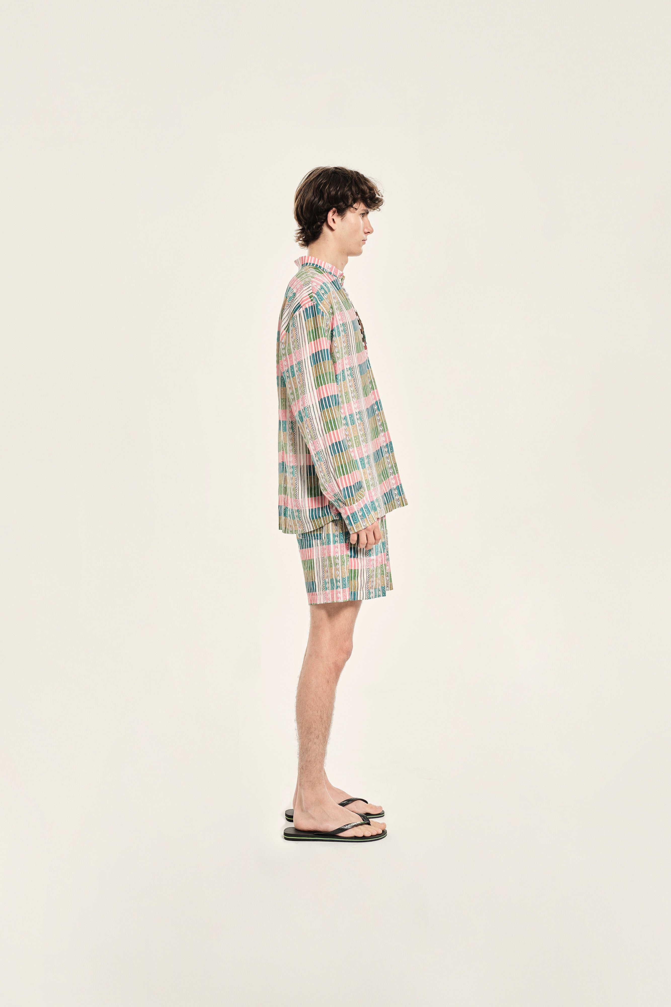 LENNY - Mandarin collar half placket long sleeve shirt