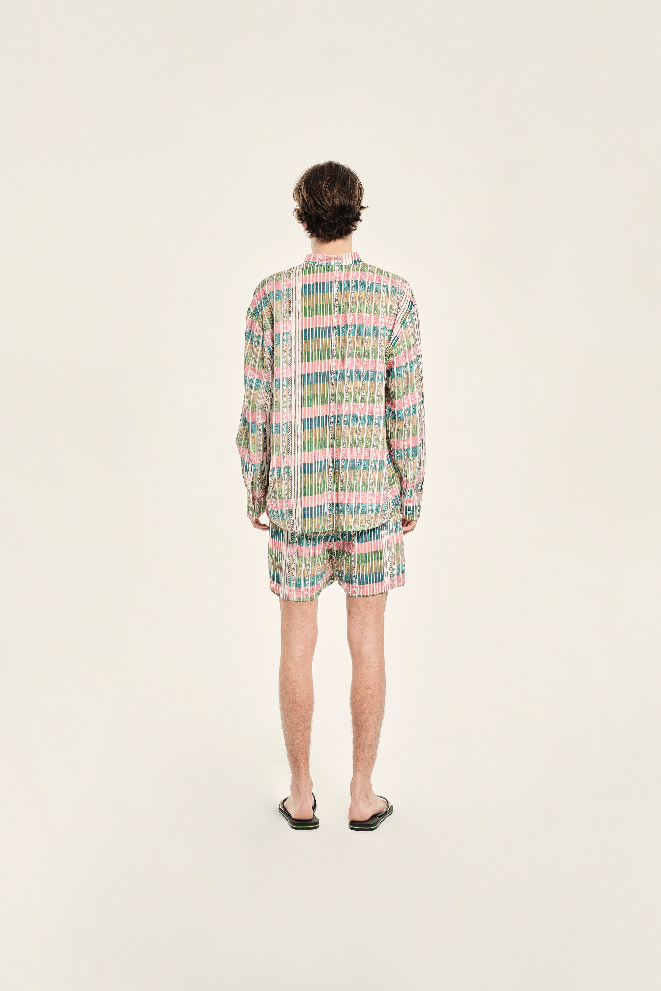 LENNY - Mandarin collar half placket long sleeve shirt