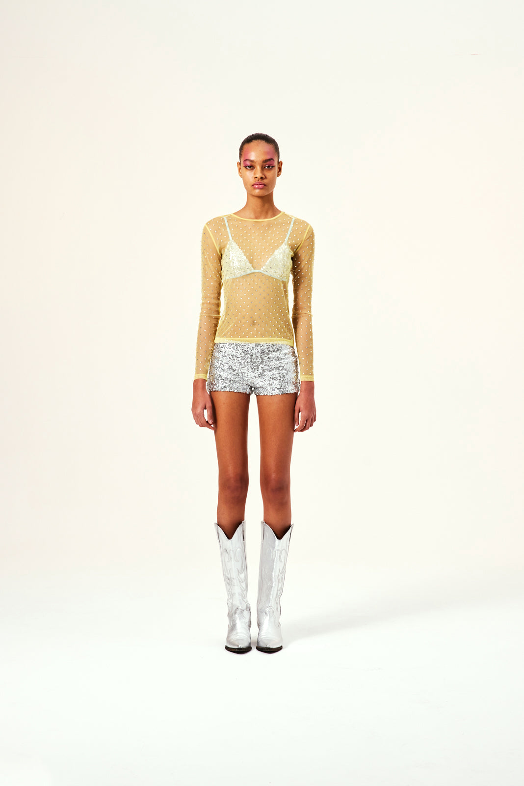 DESTA - Sheer long sleeve top with crystals