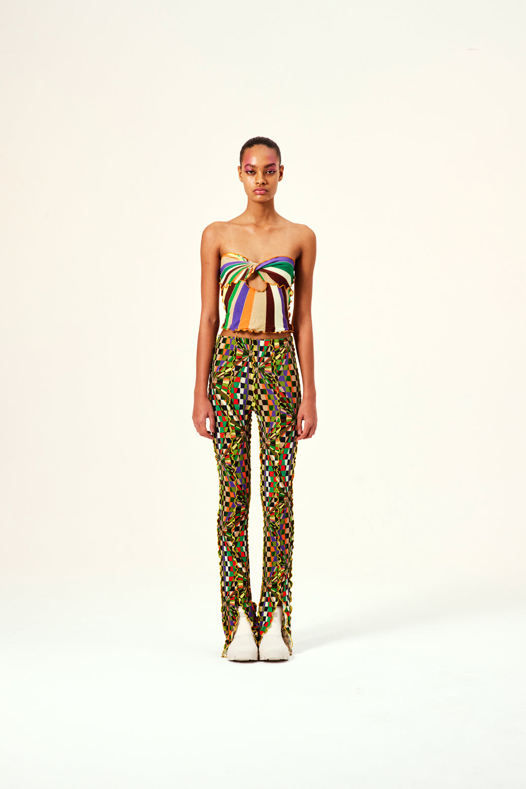 TESSA - Sun-ray printed strapless knit top with knot