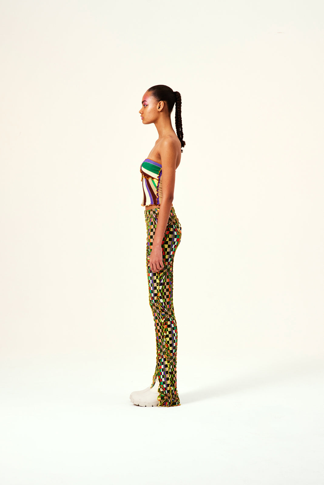 TESSA - Sun-ray printed strapless knit top with knot