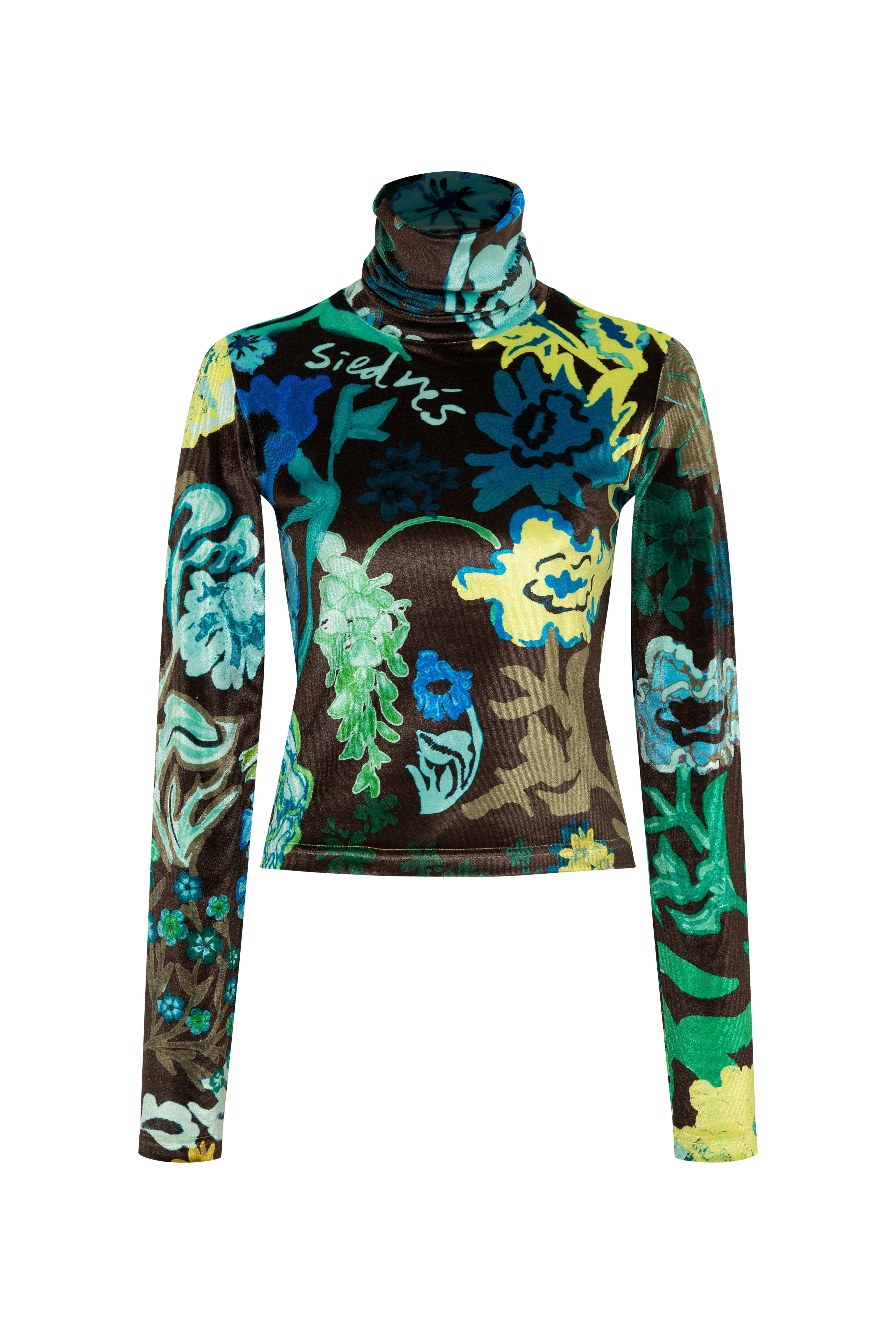 CODY - Floral printed velvet turtleneck top