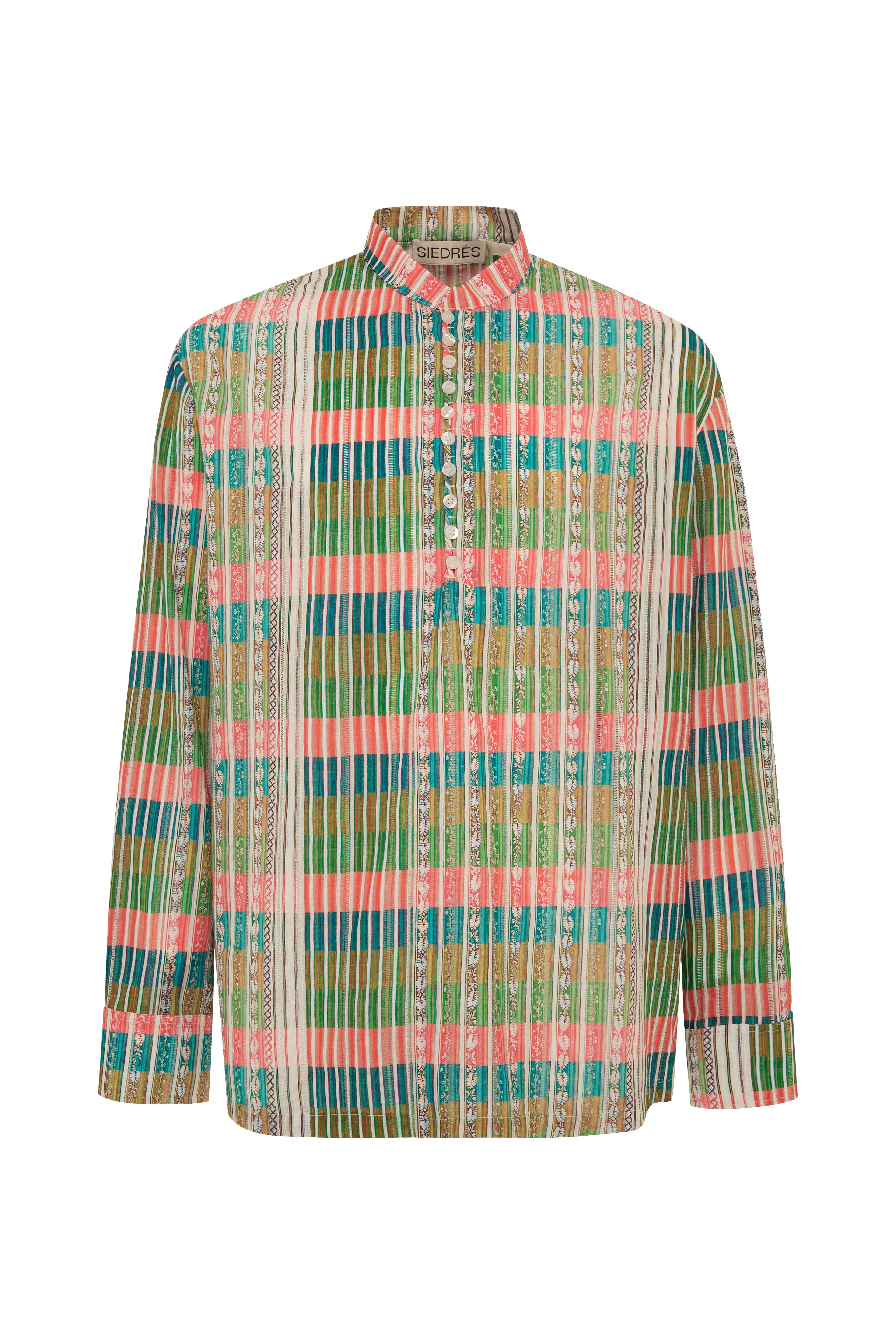 LENNY - Mandarin collar half placket long sleeve shirt