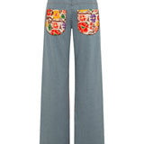 PATCH - Floral layered denim pants