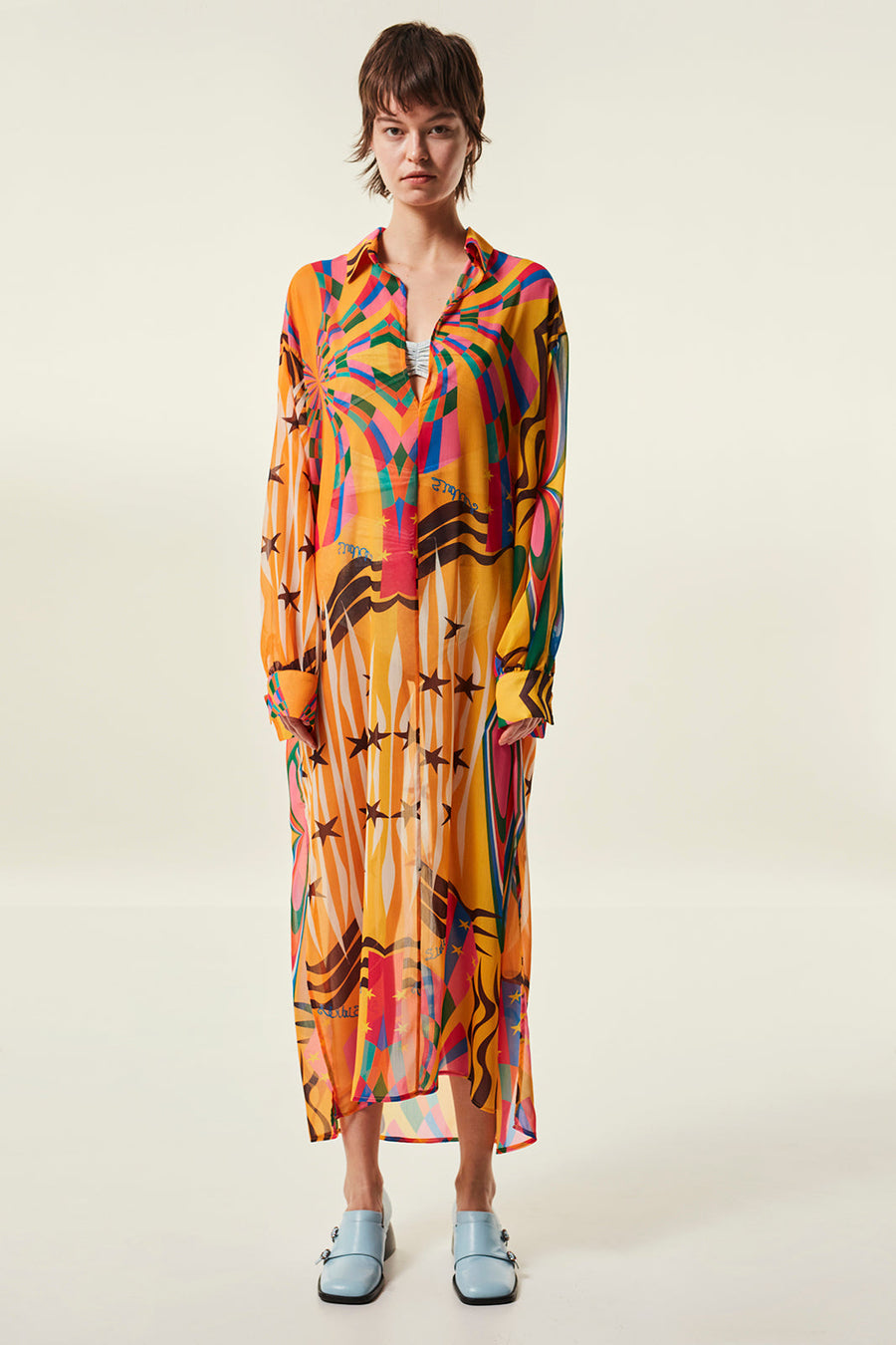 LUCY - Printed maxi shirt dress with side slits