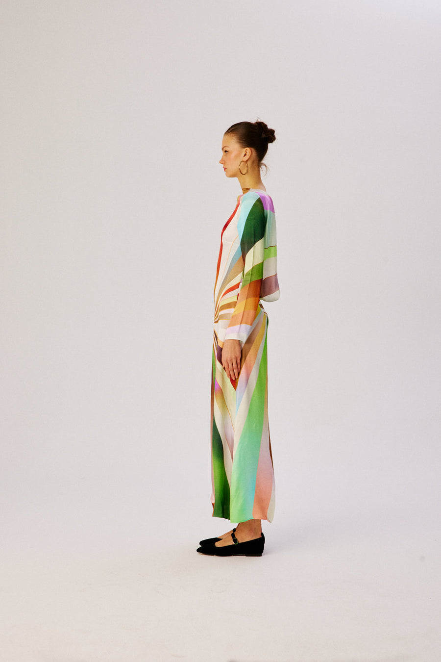 DESTY - Sun-ray printed cowl back dress