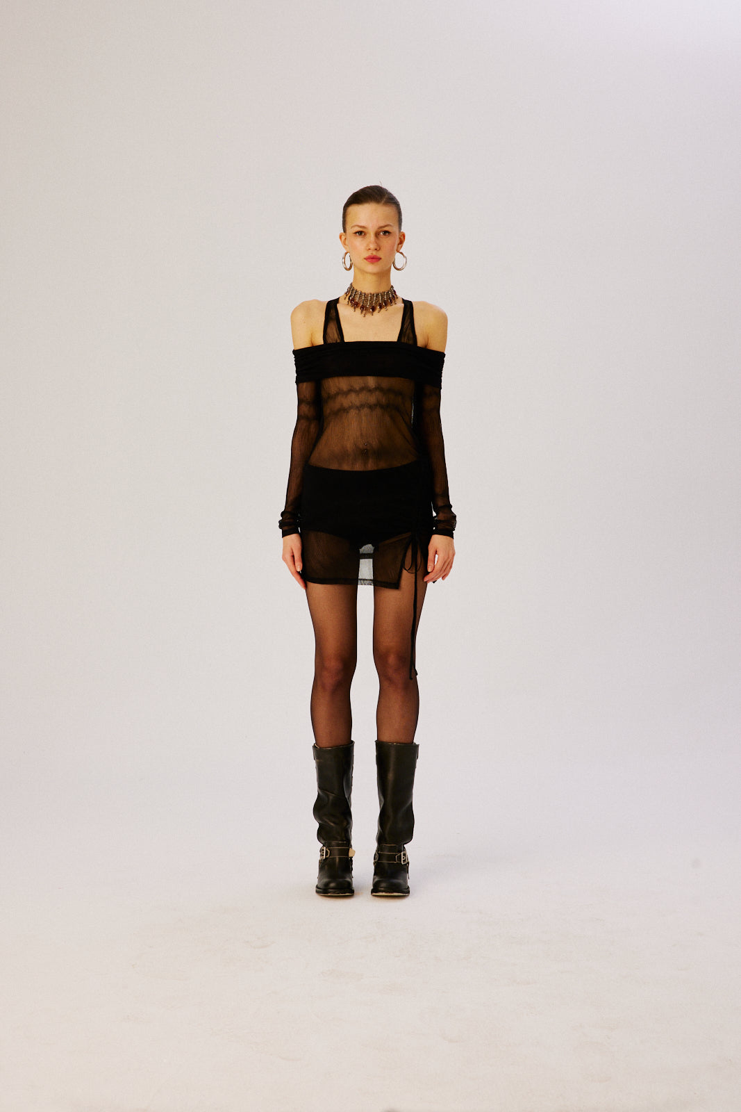 DINA - Side slit and tie detailed layered mini-dress