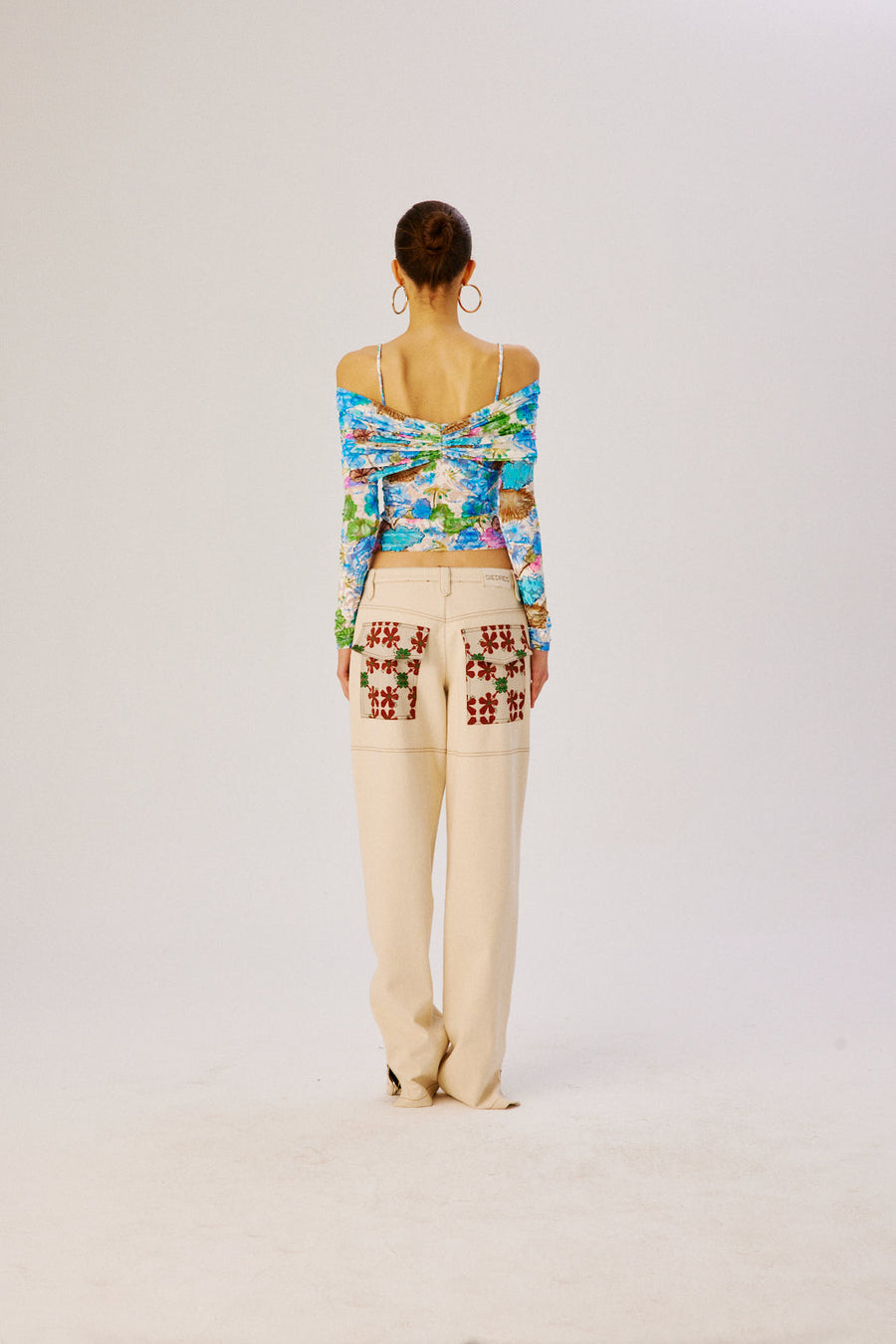 LEDI - Floral printed draped velvet top