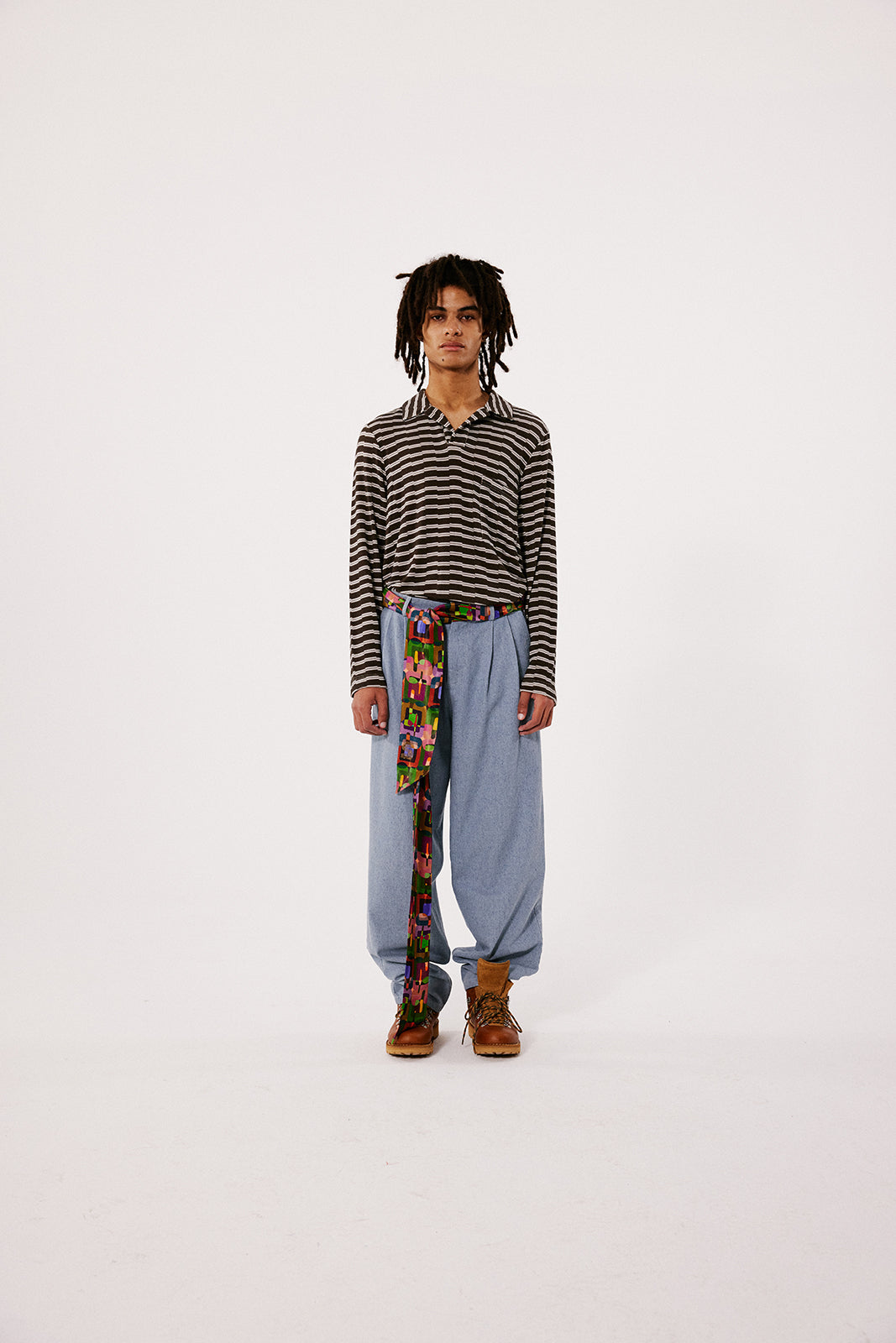 TYRON - Full length jeans with satin printed belt