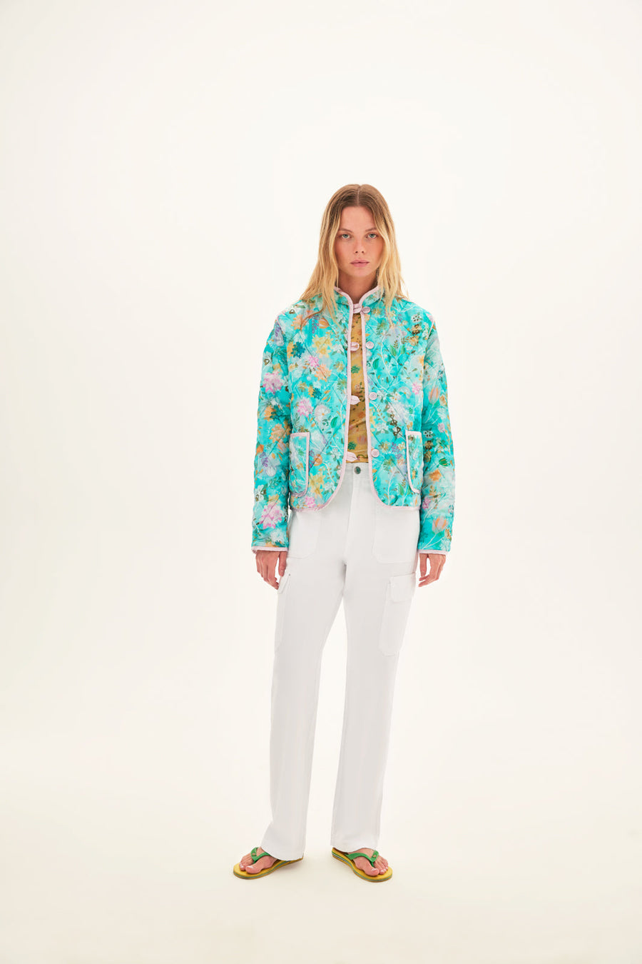 DION -  Quilted satin jacket with contrast piping