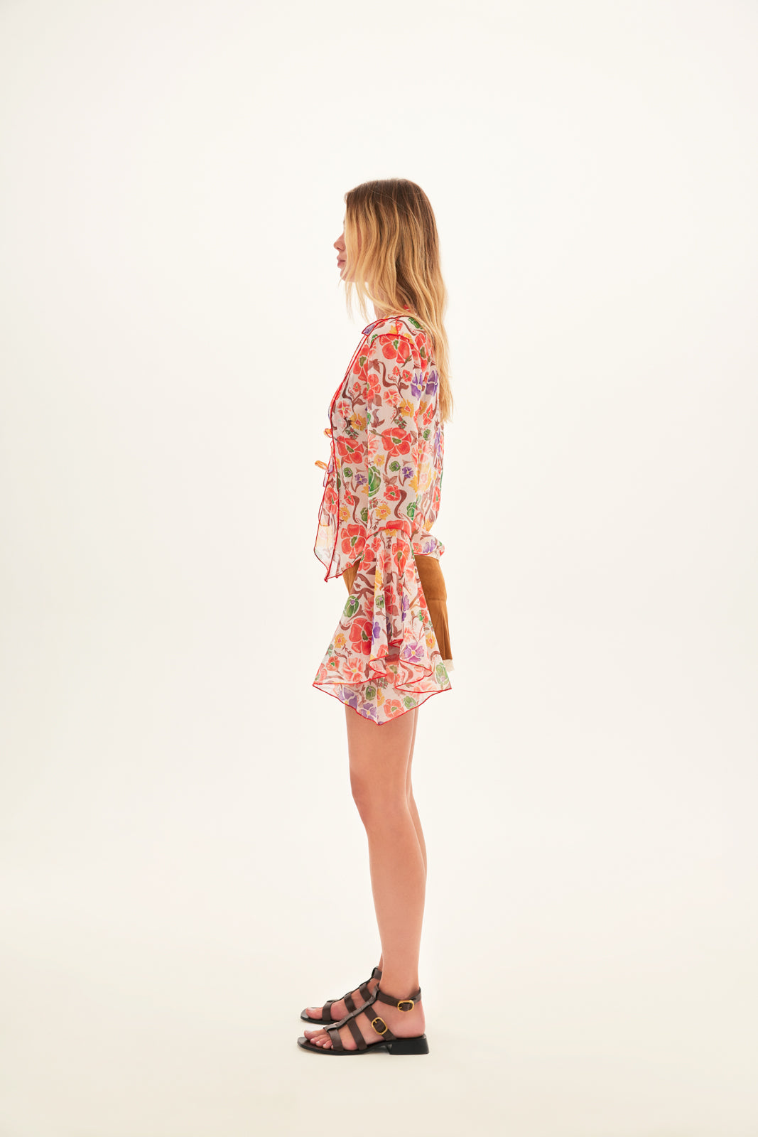 ZEE - Fluted sleeve tie-front shirt with bra detail