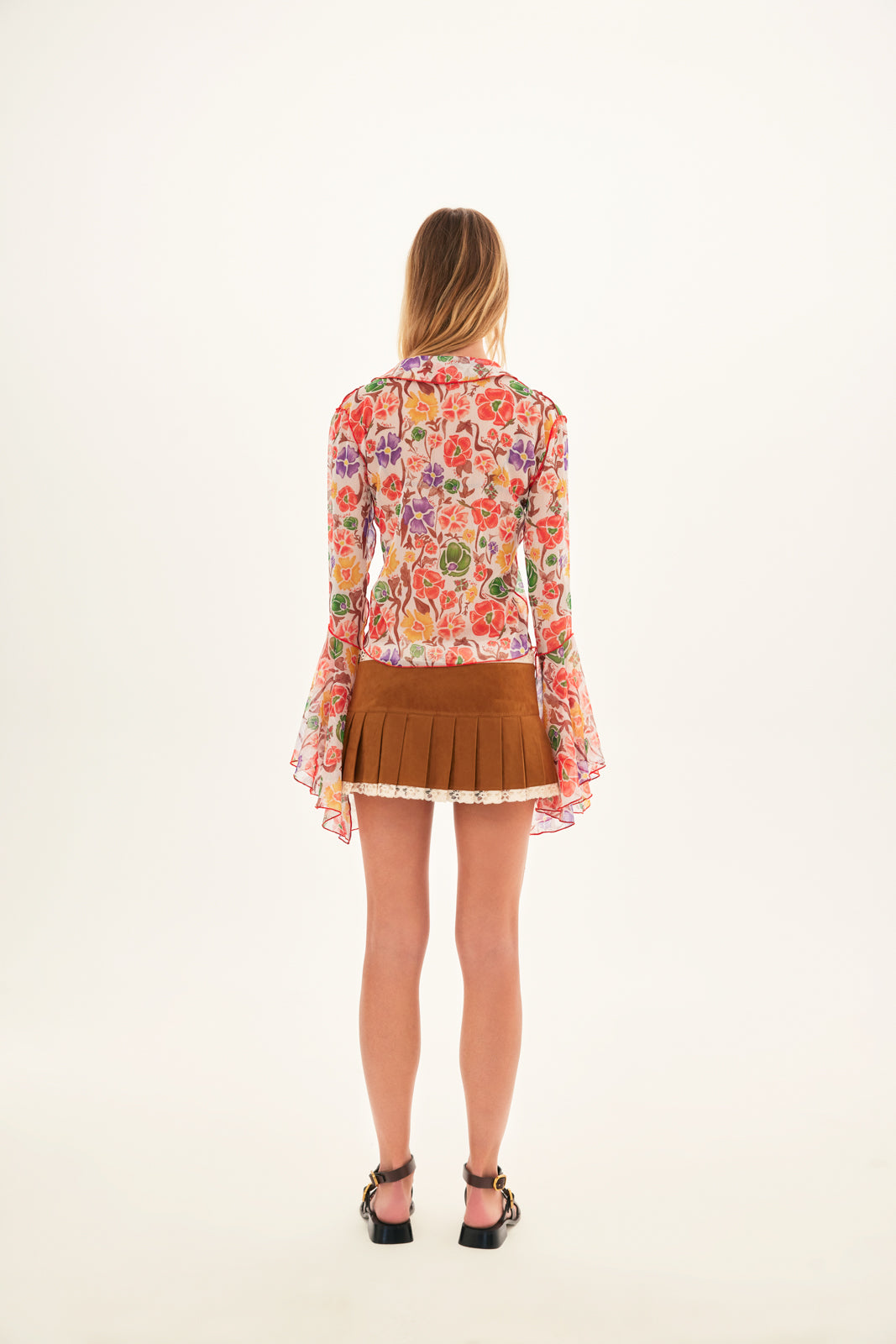 ZEE - Fluted sleeve tie-front shirt with bra detail