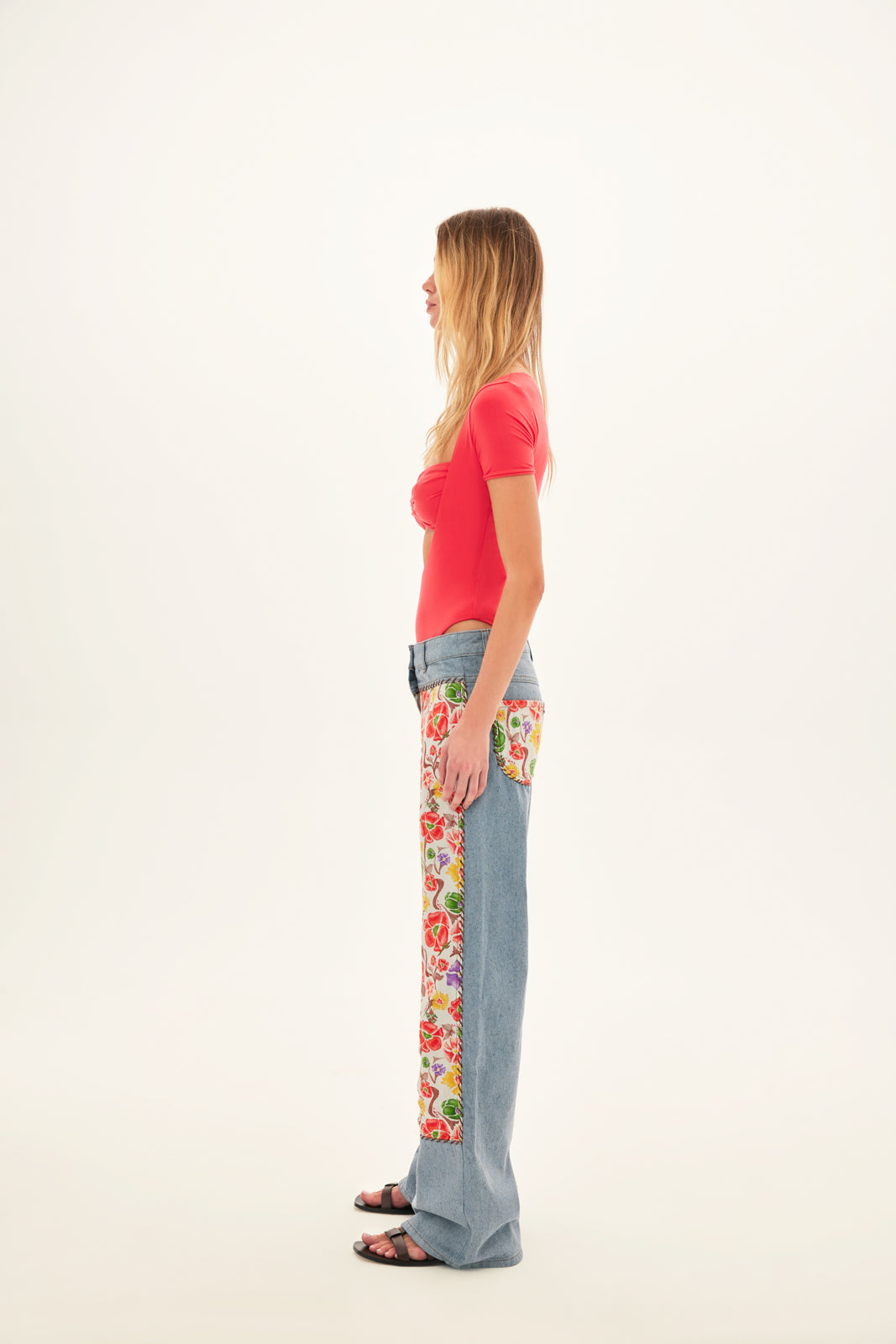 PATCH - Floral layered denim pants