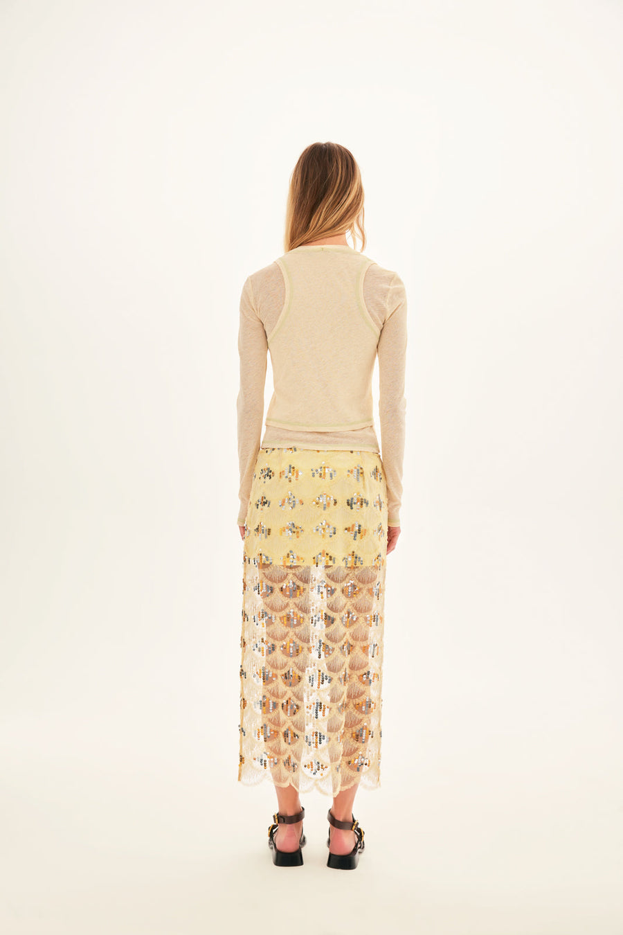 KIARA - Layered long sleeve top with contrast stitches