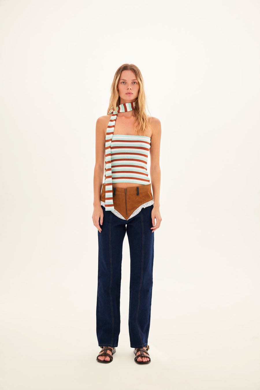 TIO - Striped strapless top with scarf