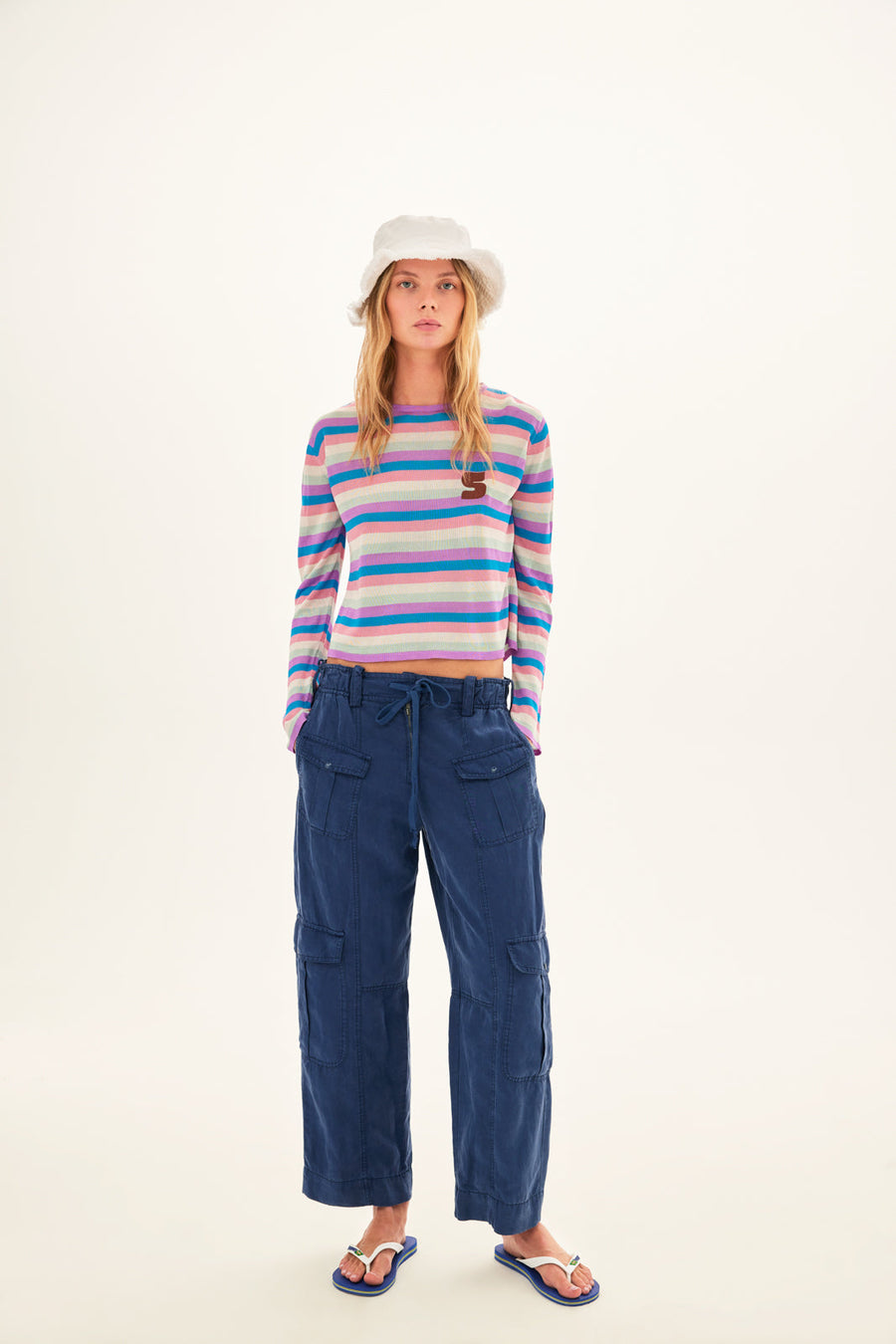 TEX - Pinky striped long sleeve knit top