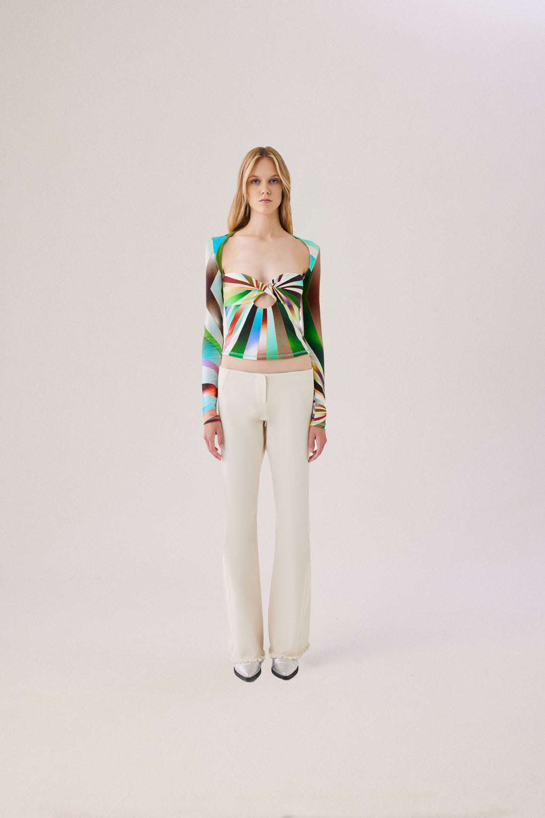 DIVY - Sun-ray printed knit top with knot