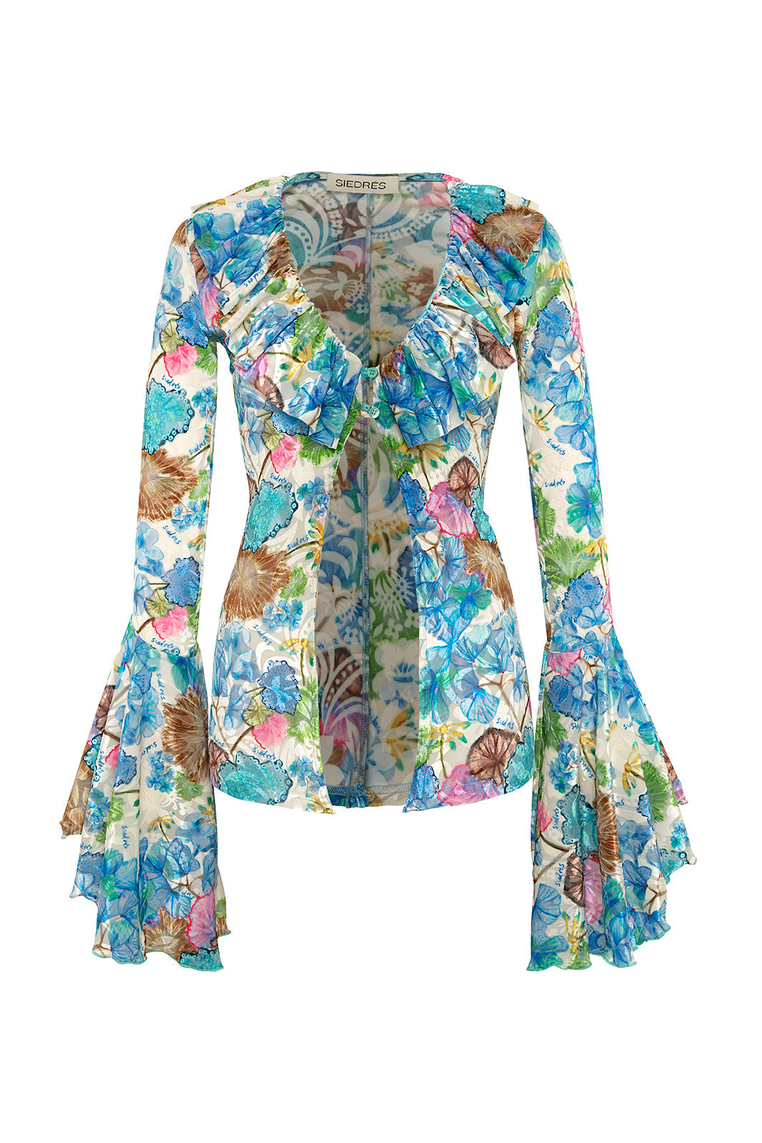 HAILEY - Fluted sleeve blouse with ruffle details