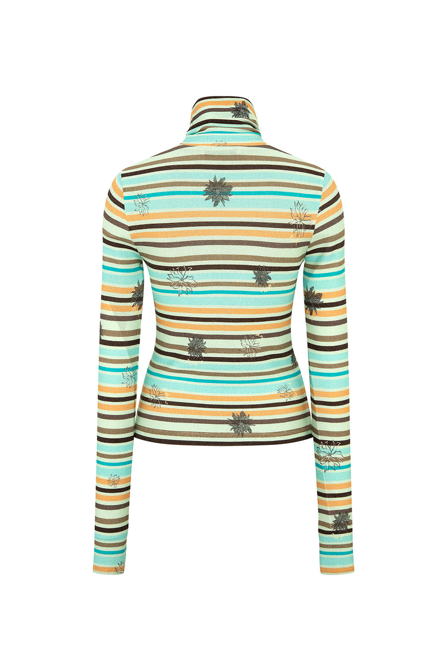 CODY - Floral stripe print fitted turtle neck top