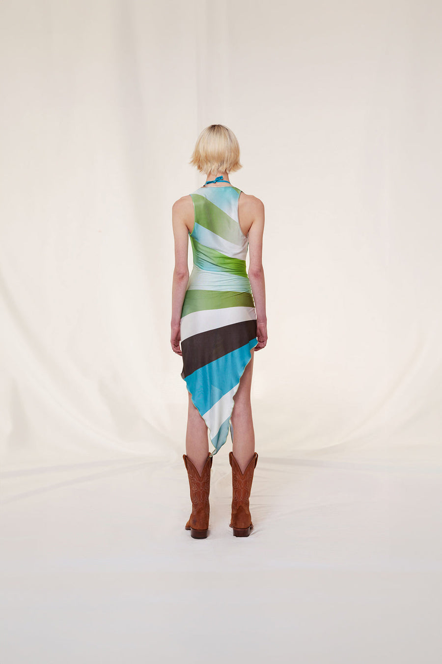 SELI - Sun-ray printed ruched asymmetric dress