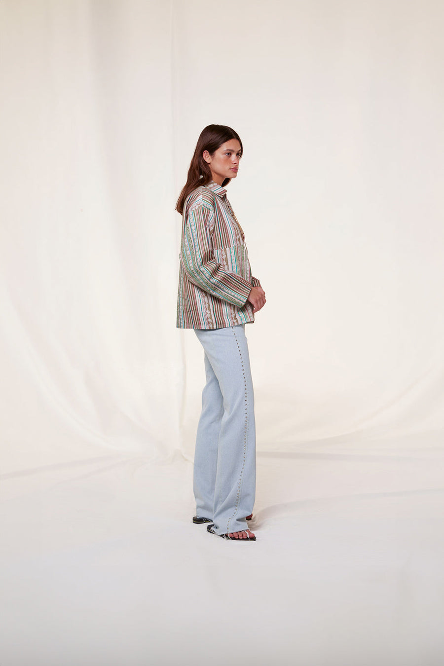 ATINI - Open-collar long sleeve cotton overshirt
