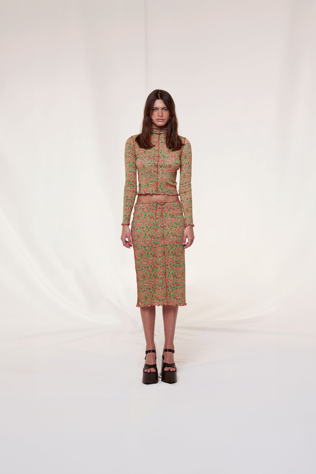 JOA - Floral printed low-waist knit skirt