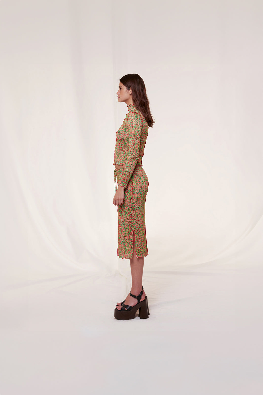 JOA - Floral printed low-waist knit skirt