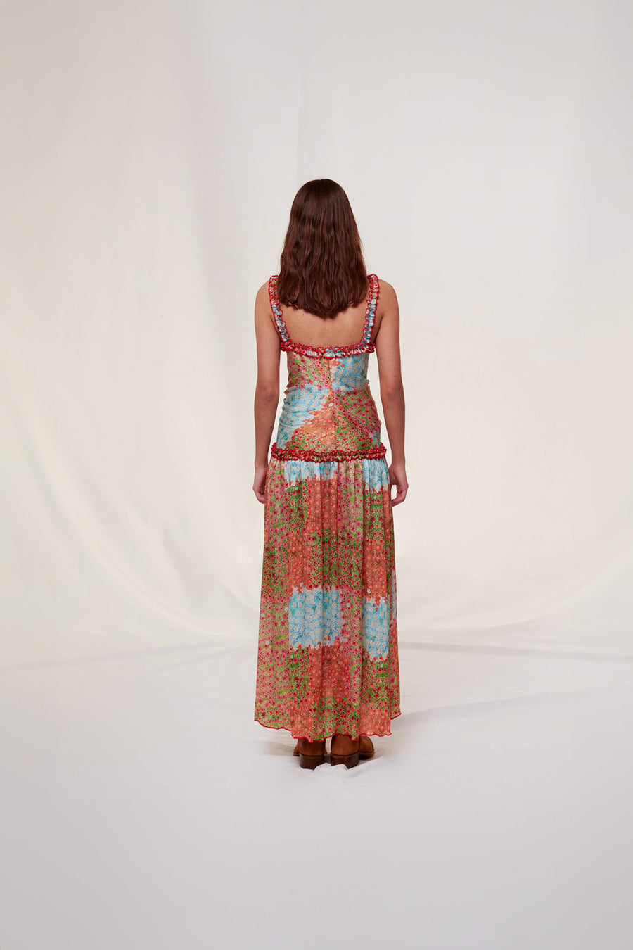 LEONA - Floral printed ruffle detailed draped dress