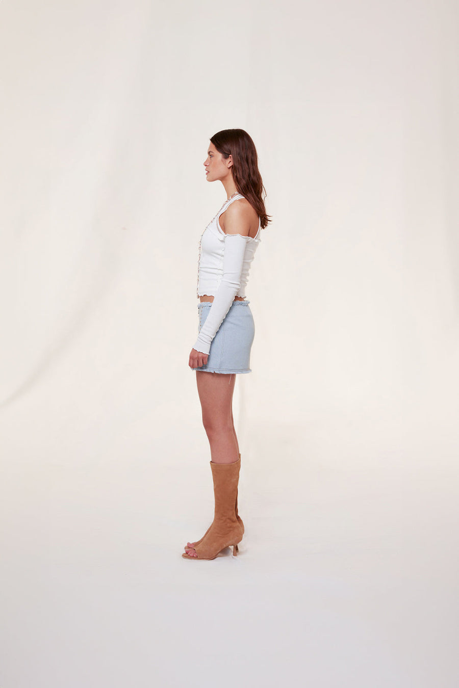 LORAN - Crystal embellished denim mini skirt